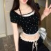 Hanging neck with printed bow and lace top