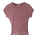 Style Shoulder Pad Slim Fit Short Sleeve T-Shirt for Women Regular Shoulder Ribbed Slimming Top