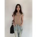 Style Shoulder Pad Slim Fit Short Sleeve T-Shirt for Women Regular Shoulder Ribbed Slimming Top