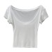U-Neck Versatile Short-Sleeve T-Shirt for Women with Slight Sheer Overlay Layered Top