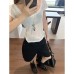 U-Neck Versatile Short-Sleeve T-Shirt for Women with Slight Sheer Overlay Layered Top