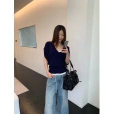 Lounge Style Loose V-Neck Batwing Sleeve T-Shirt for Women Casual Mid-Length Top