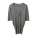 Lounge Style Loose V-Neck Batwing Sleeve T-Shirt for Women Casual Mid-Length Top