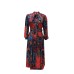 Long Sleeve High Waist Printed Plus Size Banquet Dress with Belt