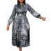 Long Sleeve High Waist Printed Plus Size Banquet Dress with Belt