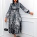 Long Sleeve High Waist Printed Plus Size Banquet Dress with Belt