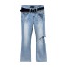 High Street Retro Distressed Denim Pants for Women with Micro-Elasticity and Slimming Effect - Straight Leg Jeans