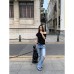 High Street Retro Distressed Denim Pants for Women with Micro-Elasticity and Slimming Effect - Straight Leg Jeans