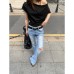 High Street Retro Distressed Denim Pants for Women with Micro-Elasticity and Slimming Effect - Straight Leg Jeans