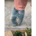 Personality Pocket Distressed Ripped Denim Pants for Women Casual Wide Leg Long Pants