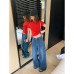 Style Adjustable Drawstring Wide Leg Denim Pants for Women Loose Fit Slimming Casual Trousers