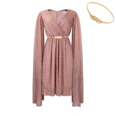V-neck Cape Dress with Belt
