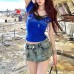 Fake two lace bow short tops