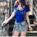 Fake two lace bow short tops