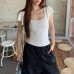 Big U-neck ruffle sleeves slim fit short top