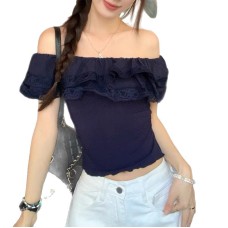 One shoulder patchwork lace top with slim fit One shoulder patchwork lace top with slim fit