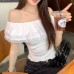 One shoulder patchwork lace top with slim fit