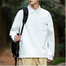 Outdoor men's long sleeved lapel simple pocket design polo shirt men's inner top