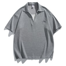Short Sleeve Men's Waffle Grid Color Block Half-Sleeve Basic Casual T-Shirt