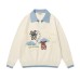 Retro Fun Bear Color Block Turn-Down Collar Sweater Unisex Casual Couple Knitwear