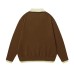 Retro Fun Bear Color Block Turn-Down Collar Sweater Unisex Casual Couple Knitwear