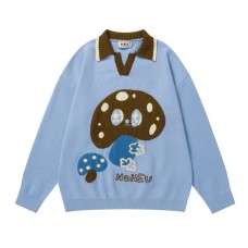 Retro Color-Block Mushroom Jacquard Sweater for Men and Women