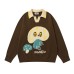 Retro Color-Block Mushroom Jacquard Sweater for Men and Women