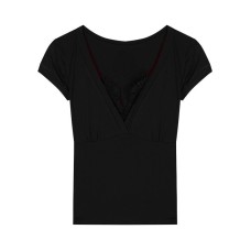 Lace patchwork V-neck short sleeved shirt