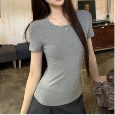 Grey back hollow lace patchwork top