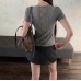 Grey back hollow lace patchwork top