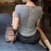 Grey back hollow lace patchwork top