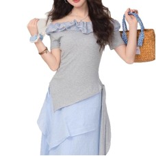Irregular slim fit one line off shoulder top