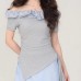 Irregular slim fit one line off shoulder top