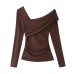 Asymmetric Shoulder Pleated Long Sleeve Top for Women Asymmetric Shoulder Pleated Long Sleeve Top for Women