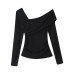 Asymmetric Shoulder Pleated Long Sleeve Top for Women Asymmetric Shoulder Pleated Long Sleeve Top for Women