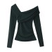 Asymmetric Shoulder Pleated Long Sleeve Top for Women Asymmetric Shoulder Pleated Long Sleeve Top for Women