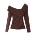 Asymmetric Shoulder Pleated Long Sleeve Top for Women Asymmetric Shoulder Pleated Long Sleeve Top for Women