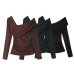 Asymmetric Shoulder Pleated Long Sleeve Top for Women Asymmetric Shoulder Pleated Long Sleeve Top for Women
