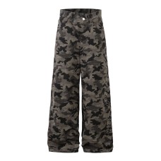Street Style High-Quality Camouflage Rhinestone Denim Long Pants