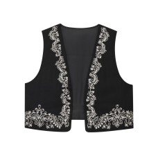 Color blocked embroidered sleeveless vest jacket for women