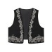 Color blocked embroidered sleeveless vest jacket for women