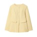 Round neck long sleeved waist cinched solid color single breasted suit jacket