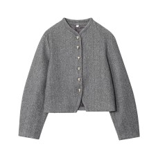 Round neck long sleeved button down decorative jacket for women