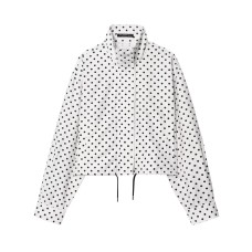 Stand up collar long sleeved contrasting polka dot drawstring jacket for women