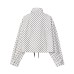 Stand up collar long sleeved contrasting polka dot drawstring jacket for women