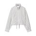 Stand up collar long sleeved contrasting polka dot drawstring jacket for women