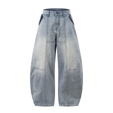 Street Style Casual Wide-Leg Tapered Washed Denim Long Pants Street Style Casual Wide-Leg Tapered Washed Denim Long Pants