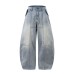 Street Style Casual Wide-Leg Tapered Washed Denim Long Pants