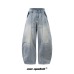 Street Style Casual Wide-Leg Tapered Washed Denim Long Pants