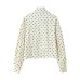 Stand up collar long sleeved contrasting polka dot zipper jacket for women